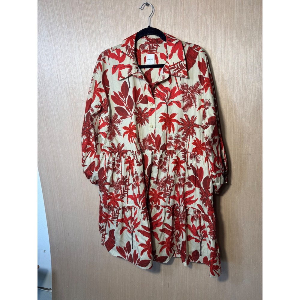 Maeve Red Floral Print Tiered Mini Dress